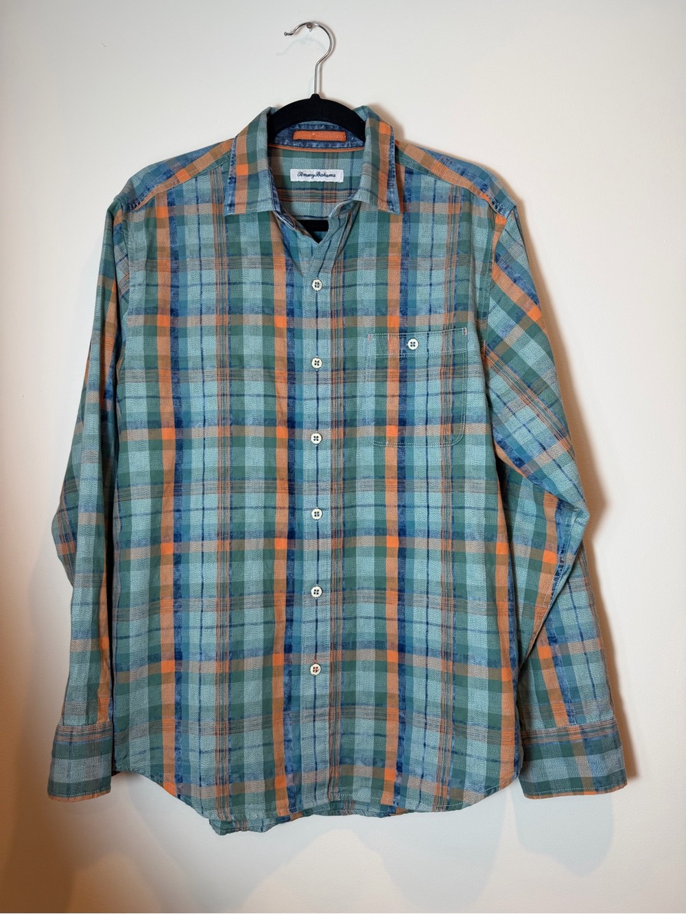 Tommy Bahama Indio Coast Plaid 100% Cotton Button-Up Shirt Medium